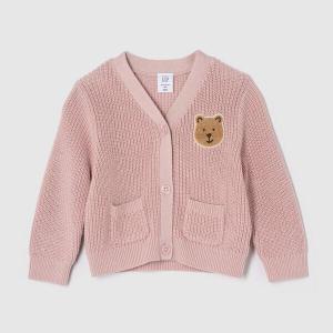 Пуловер с v-образным вырезом и нашивкой в виде плюшевого мишки из букле для новорожденного Gap, розовый