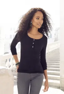 Рубашка Vivance с длинными рукавами из модной ребристой ткани, черный