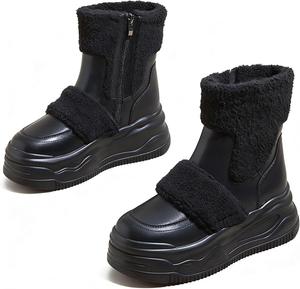 Женские меховые платформенные зимние ботинки на снег с круглым носком, удобные, с теплой флисовой подкладкой, внутренним каблуком, зимние ботильоны для повседневной носки на улице, работы и офиса MELGONMG, Black