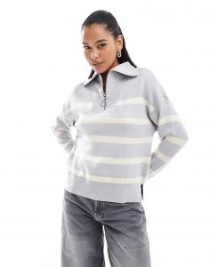 Джемпер на молнии светло-серого цвета с кремовыми полосками Vero Moda