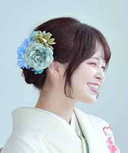 Набор аксессуаров для волос: гребень и U-образная заколка (цветы: георгина и гипсофила) Utatane, цвет Blue Type