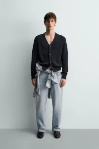 Кардиган из хлопка и льна, лимитированная серия Zara, темно-синий