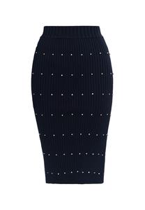 Юбка до колена faina Strick Mit Strass Steinen, морской