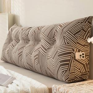 Треугольная клиновидная подушка для чтения на изголовье кровати, бархатная подушка для спины со съемным чехлом и боковыми карманами, мягкая прикроватная подушка для спальни, кровати-татами (Цвет: коричневый, Размер: 80 см/31,5 дюйма) HIOSIEFUO, Brown