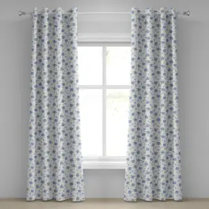 Шторы на люверсах ABAKUHAUS с цветочным рисунком, цветущие летние розы синего цвета в горошек, декоративные двухпанельные шторы, 280 см x 175 см, бледно-желтый, сине-фиолетовый Abakuhaus