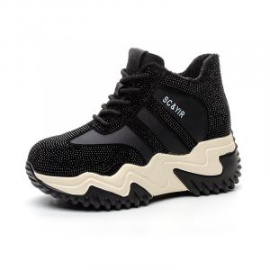 Амортизирующие теплые кроссовки для увеличения роста, низкие, массивные, женские The mystery of glamour, Black Unlined