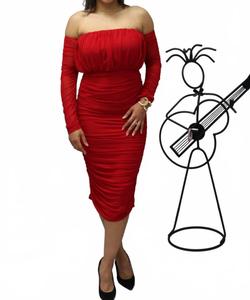 Платье Nicole с рукавами-фонариками и асимметричным вырезом миди в красном цвете Cameo