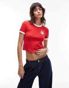 Футболка Levi's crop ringer с небольшой графикой красного цвета