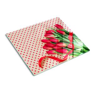 Стеклянная тарелка 60x52 см, «Тюльпаны в форме сердечек» TULUP, красный