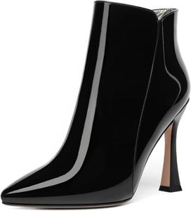 Женские офисные ботильоны WAYDERNS с острым носком, на молнии, однотонные, лакированные, с высоким каблуком 4 дюйма, Black