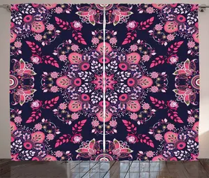 Шторы ABAKUHAUS в этническом деревенском стиле с весенними цветами, универсальные ленточные шторы для гостиной с петлями и крючками, 280 x 225 см, светло-розовый, индигово-розовый Abakuhaus