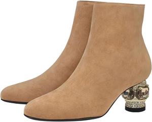 Женские ботильоны FSJ с круглым носком, камнями, невысоким каблуком, модные, с боковой молнией, повседневные, для выпускного, туристические, размеры 37-44, Hellbraunes Wildleder