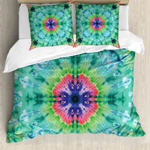 Пододеяльник ABAKUHAUS из мрамора, с эффектом омбре, розовый/индиго, с защитой от клещей, подходит для аллергиков с наволочками, 200 x 200 см - 80 x 80 см, зеленый, розовый Abakuhaus