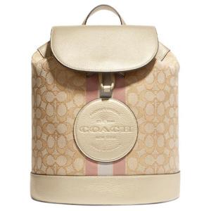 Деми Джакард Сумка-рюкзак средняя женская хаки COACH из жаккардовой ткани с шагреневой кожей и телячьей кожей