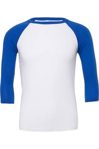 Мужская бейсбольная футболка с рукавом 3/4 из холста BELLA + CANVAS, цвет white/true royal