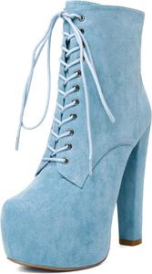 Женские ботильоны Esvowido, армейские ботинки с платформой, высокие каблуки, круглый носок, сексуальные ботильоны на шнуровке, Light Blue