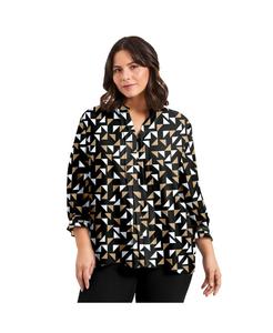 Женская блузка-рубашка большого размера с декоративными складками AVENUE, Black mosaic