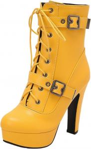 Женские ботильоны на высоком каблуке-платформе, с круглым носком, шнуровкой, ремешком на щиколотке, молнией, средней высоты голенища, пряжкой, каблук 6 дюймов, сексуальные ботильоны Generic, Yellow