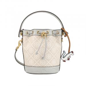 Джаккардовая кожаная сумка-ведро через плечо кроссбод мини женская мистический серый TORY BURCH