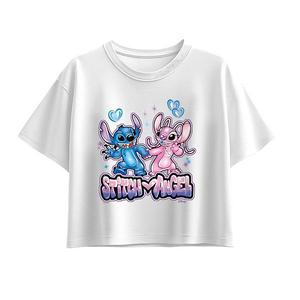 Футболка Boxy с принтом Lilo & Stitch и Angel для девочек 7-16 лет Disney, White
