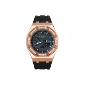 CASIO Часы Unisex 48.5mm Black Watch, Vintage Stylish Rose Diamond Case Black Strap