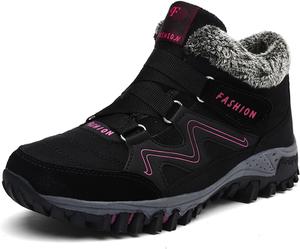Женская ортопедическая зимняя обувь JishinGal для снятия боли, спортивные туфли с флисовой подкладкой, противоскользящие, легкие с поддержкой свода стопы, уличные ботинки, Black & Pink