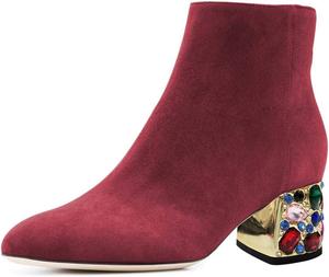 Женские элегантные ботильоны YDN, высокой щиколотки, с острым закрытым носком, на молнии, с украшением из страз, низким устойчивым каблуком, для вечеринок и повседневной носки, размеры US 4-15, Wine Red