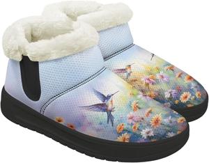 Женские зимние ботильоны без застежки для снега, легкие, теплые, с меховой подкладкой, противоскользящие, короткие уличные ботинки, размеры 4.5-12 Chririnla, Fashion Hummingbird Floral