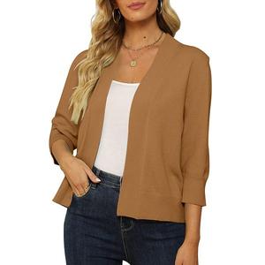 Женский укороченный кардиган с 3/4 рукавом легкой вязки на пуговицах Seoria, Light Brown