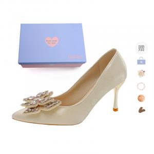 Xingdiman Туфли-лодочки на шпильке для женщин - Шампань с бабочкой [Подарочный набор] (с подарком), цвет Champagne Butterfly[Gift Box Set](Gift Included)