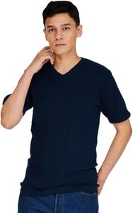 Футболка Hanes с коротким рукавом и V-образным вырезом, хлопковая, производства США, с воротником-стойкой, в рубчик, мужское нижнее белье, темно-синий