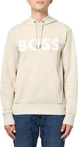 BOSS мужская толстовка с капюшоном из хлопка с большим логотипом, Oat Cream