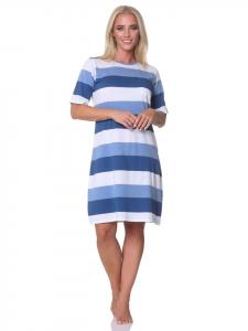 Ночная рубашка с короткими рукавами, в полоску, размер 125 214 101, цвет сине-мелированный. NORMANN