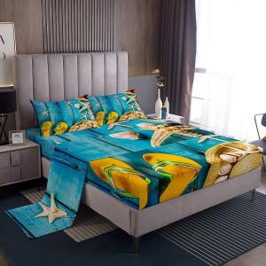 Erosebridal Комплект постельного белья Hawaii Beach с принтом в виде солнцезащитных очков, шлепанцев и морских звезд в стиле отпуска, Multi 16