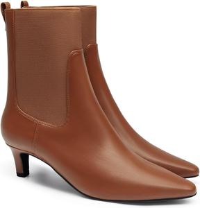 Ботильоны Coutgo для женщин, низкий каблук типа «kitten», заостренный носок, без застежки, эластичные, элегантные осенне-зимние ботильоны, Rotbraun