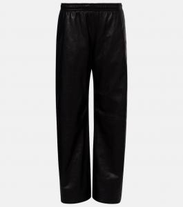 Кожаные брюки широкого кроя Acne Studios, черный