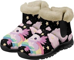 Женские зимние ботинки Jeiento Cute Salamander с цветочным узором, пушистые, на щиколотку, для походов, с противоскользящей подошвой, Cartoon Salamander Rainbow Clouds