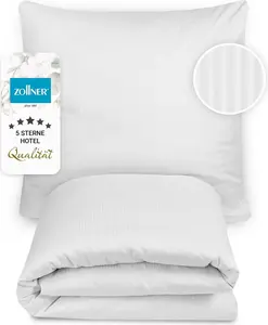 Постельное белье 80х80 см + 140х200 см, белое, хлопок, рисунок: полоски 4 мм Zollner