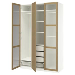 Гардероб PAX/TONSTAD IKEA, 150x60x236 см, цвет white/oak veneer glass