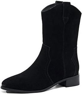 Женские замшевые ботильоны ручной работы с низким устойчивым каблуком в западном стиле, ретро, с закрытым заостренным носком, без застежки, с массивным каблуком, на щиколотку, для повседневной носки, вечеринок, выпускного, в богемном стиле FAGLKAK, Black