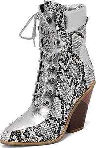 Женские ботильоны на массивном каблуке Aflngle, сексуальные, с шнуровкой, разноцветные, модные с заостренным носком, ботинки для осени и зимы, Serpentine