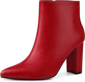 Женские ботильоны Allegra K с острым носком, молнией и массивным каблуком, Red