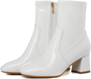 Женские сапоги KysBloes Gogo, лакированная кожа, квадратный носок, массивный каблук, боковая молния, устойчивый каблук, зимние сапоги, Weiss/Opulenter Garten