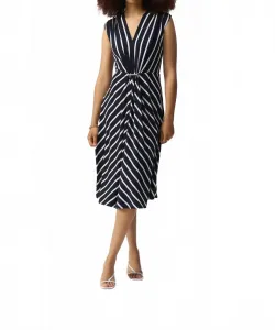 Платье с V-образным вырезом, приталенное и расклешенное, темно-синего/ванильного цвета Joseph Ribkoff