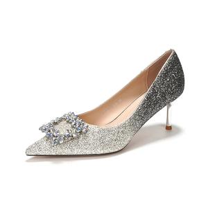 QITUMAUL Стройные каблуки на шпильке женские Gunmetal, цвет Gunmetal[Heel Height 6.5cm]