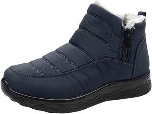 Женские и мужские зимние снежные ботинки Movnebyro с меховой подкладкой, противоскользящие, на короткой шпильке, повседневные, водонепроницаемые, с застежкой-молнией, удобные теплые ботильоны для прогулок на открытом воздухе, универсальные, темно-синий