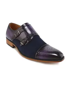 Мужские двухцветные лоферы с двойной пряжкой Double Monk Strap Gino Vitale, фиолетовый