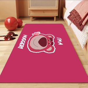 Budis Ковер 120х160 см для спальни/гостиной в стиле Cartoon, с рисунком Strawberry Bear, утолщенный, звукоизолирующий, нескользящий