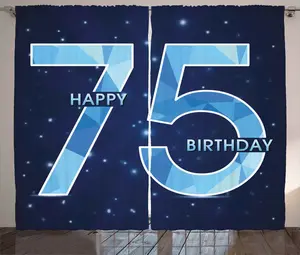 Штора ABAKUHAUS темно-синяя в деревенском стиле, тема День рождения, звезды, универсальные ленточные шторы для гостиной с петлями и крючками, 280 x 175 см, темно-синий/голубой Abakuhaus