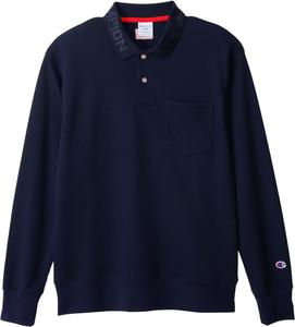 Поло с длинными рукавами, защитой от УФ-излучения, быстросохнущим, теплосберегающим материалом и графическим логотипом Champion, темно-синий